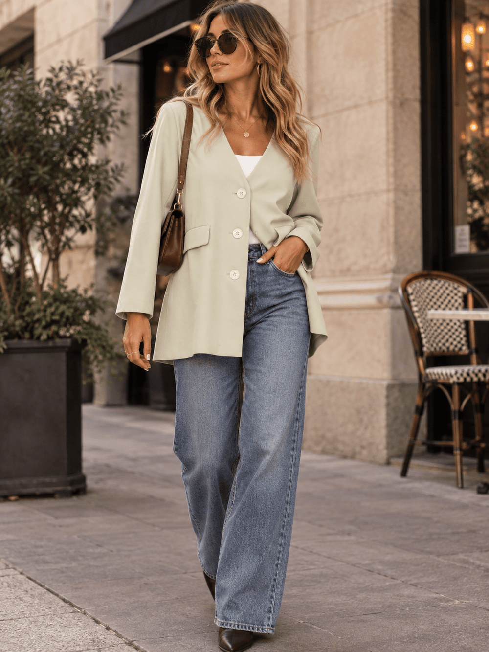 WOMEN'S LONG SLEEVE BUTTON CLOSURE FRONT POCKETS BLAZER