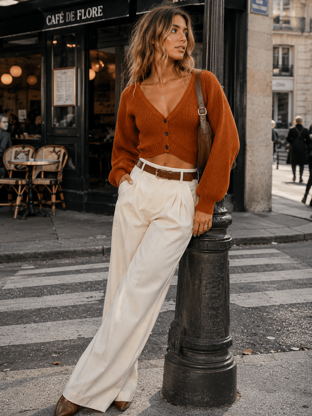 WOMEN'S LONG SLEEVE BUTTON UP RIBBED CROP SWEATER