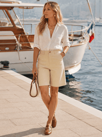 WOMEN'S BUTTON CLOSURE POCKETS DENIM SHORTS