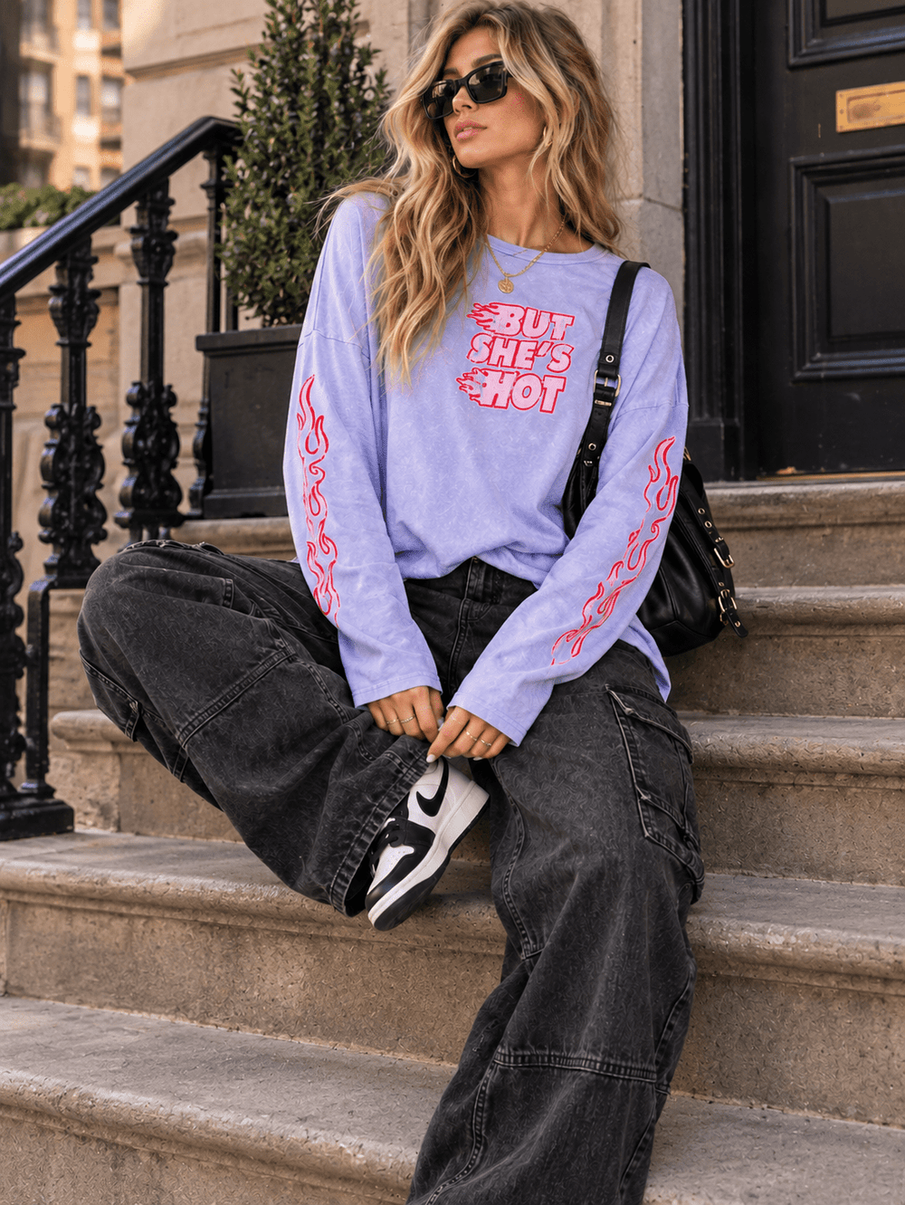 WOMEN'S LONG SLEEVE BUT SHE'S HOT GRAPHIC TOP