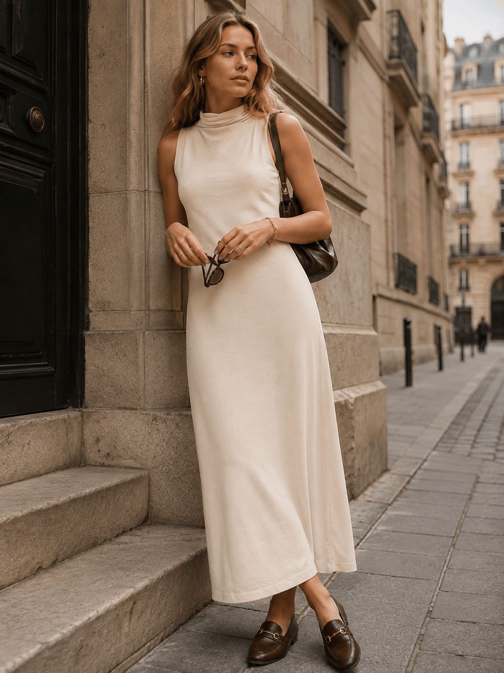 WOMEN'S SLEEVELESS TURTLE NECK MAXI DRESS