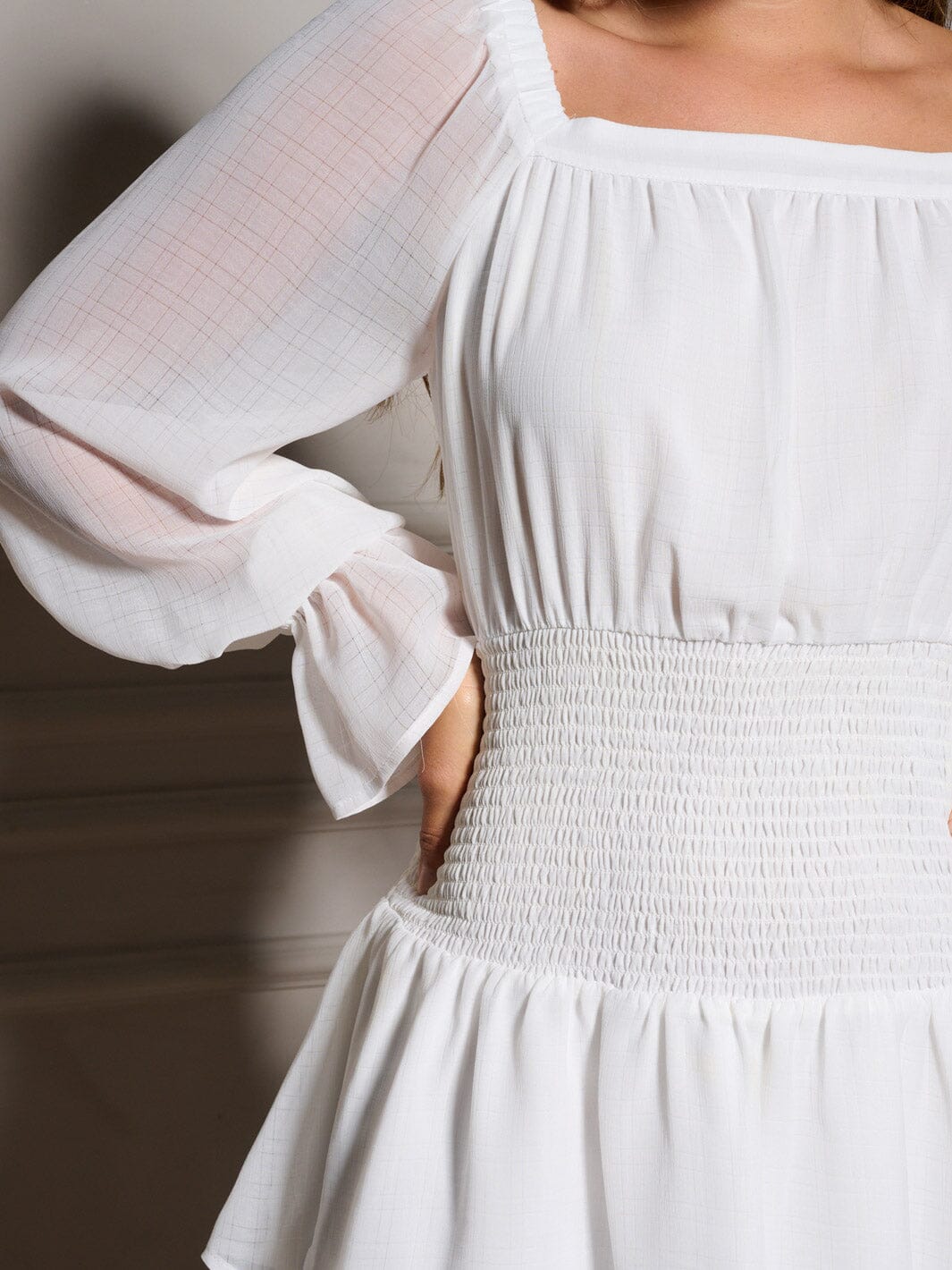 WOMEN'S LONG SLEEVE SQUARE NECK SMOCK TIERED RUFFLE MINI DRESS