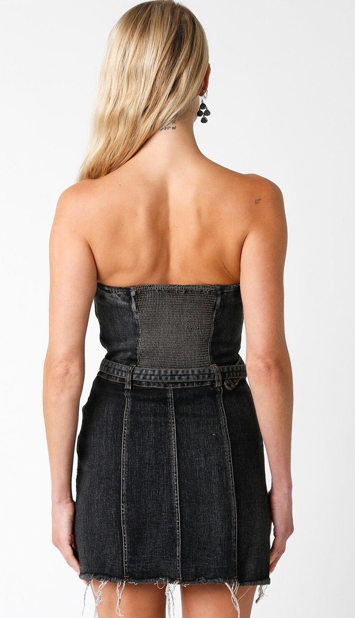 WOMEN'S SLEEVELESS POCKETS SMOCK BELTED DENIM BODYCON MINI DRESS