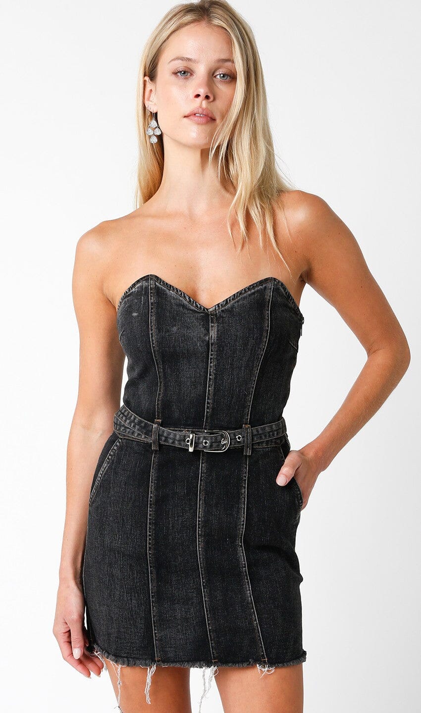WOMEN'S SLEEVELESS POCKETS SMOCK BELTED DENIM BODYCON MINI DRESS