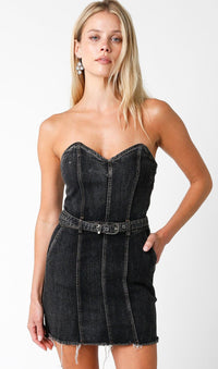 WOMEN'S SLEEVELESS POCKETS SMOCK BELTED DENIM BODYCON MINI DRESS