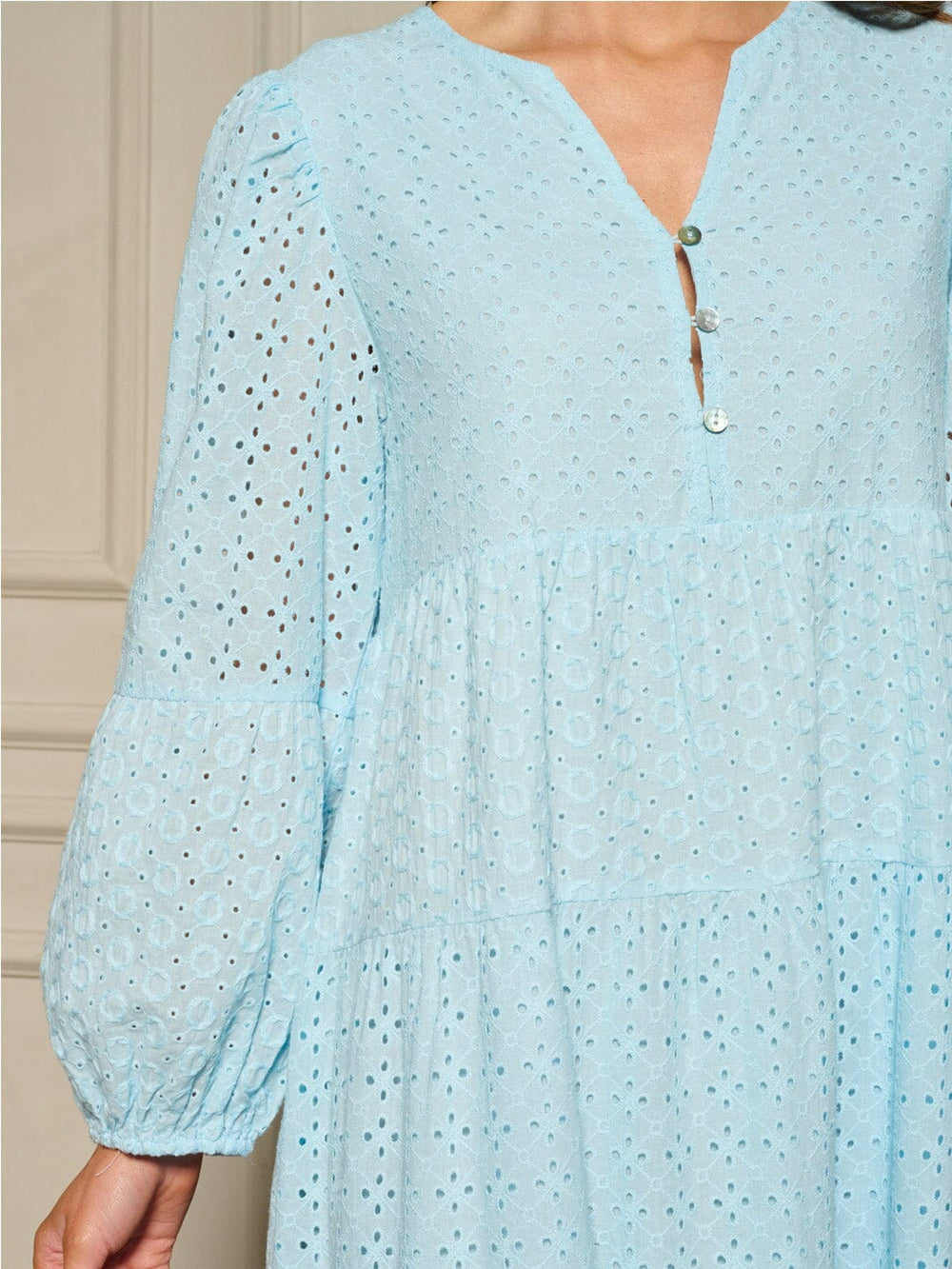 WOMEN'S LONG SLEEVE TIERED EYELET DETAILED MAXI DRESS