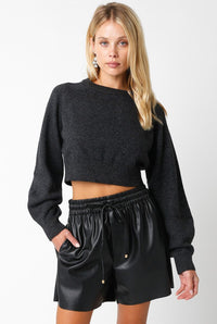 WOMEN'S LONG SLEEVE PULLOVER CROP SWEATER