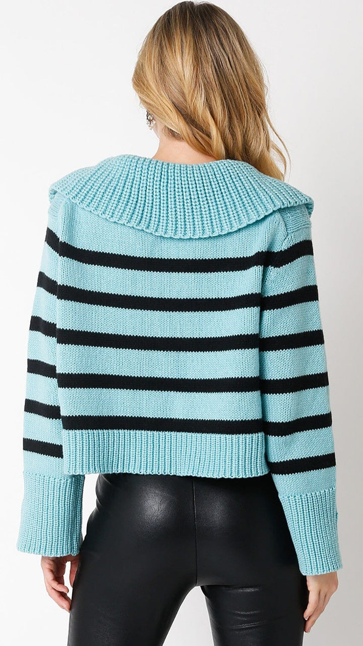 WOMEN'S LONG SLEEVE V-NECK COLORBLOCK STRIPES PULLOVER SWEATER