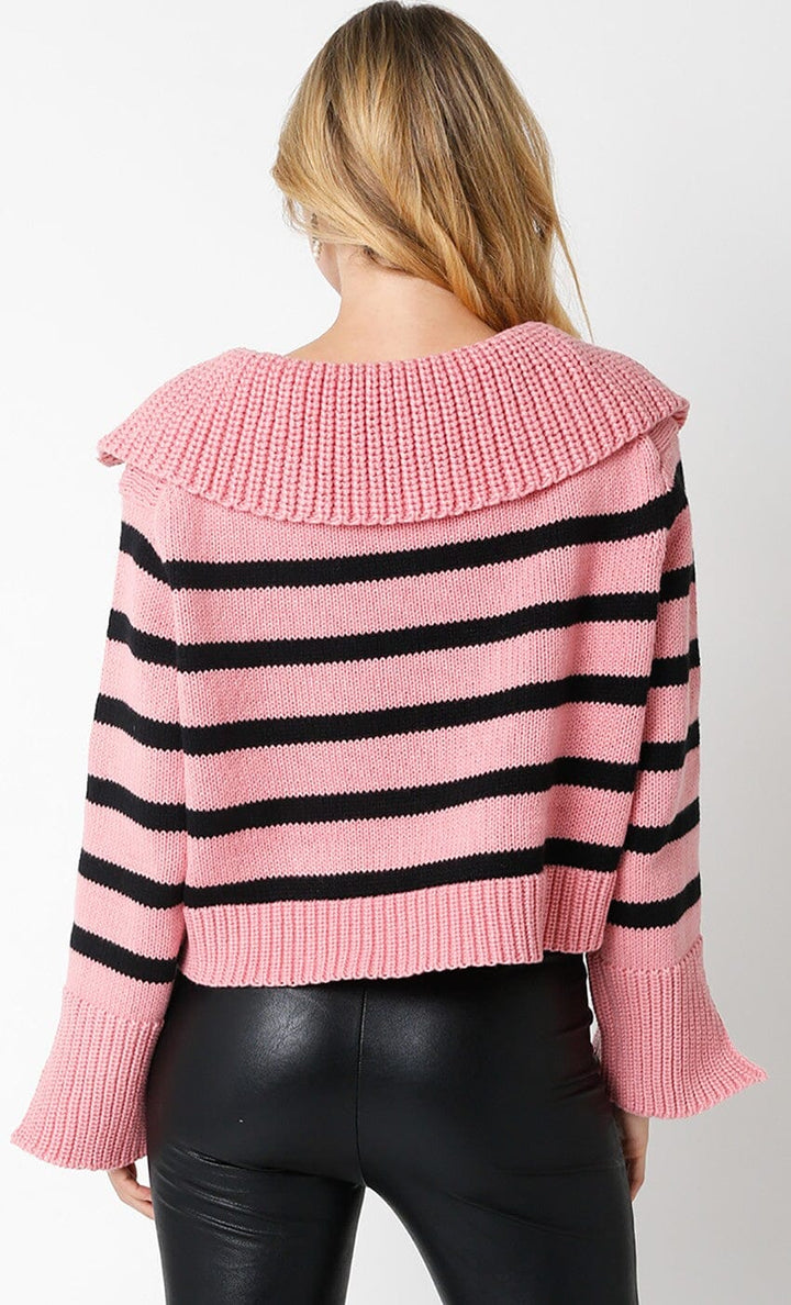 WOMEN'S LONG SLEEVE V-NECK COLORBLOCK STRIPES PULLOVER SWEATER