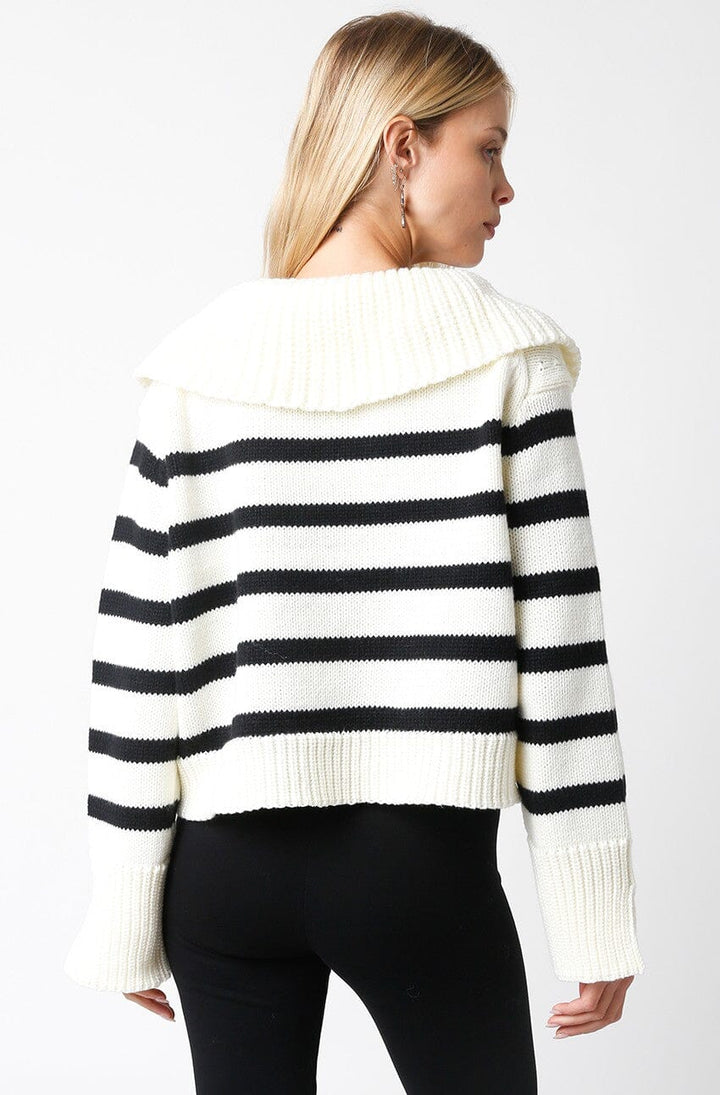 WOMEN'S LONG SLEEVE V-NECK COLORBLOCK STRIPES PULLOVER SWEATER
