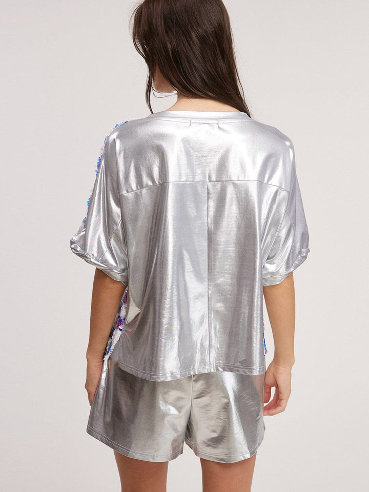 WOMENS SHORT SLEEVE SEQUINS MULTI TOP