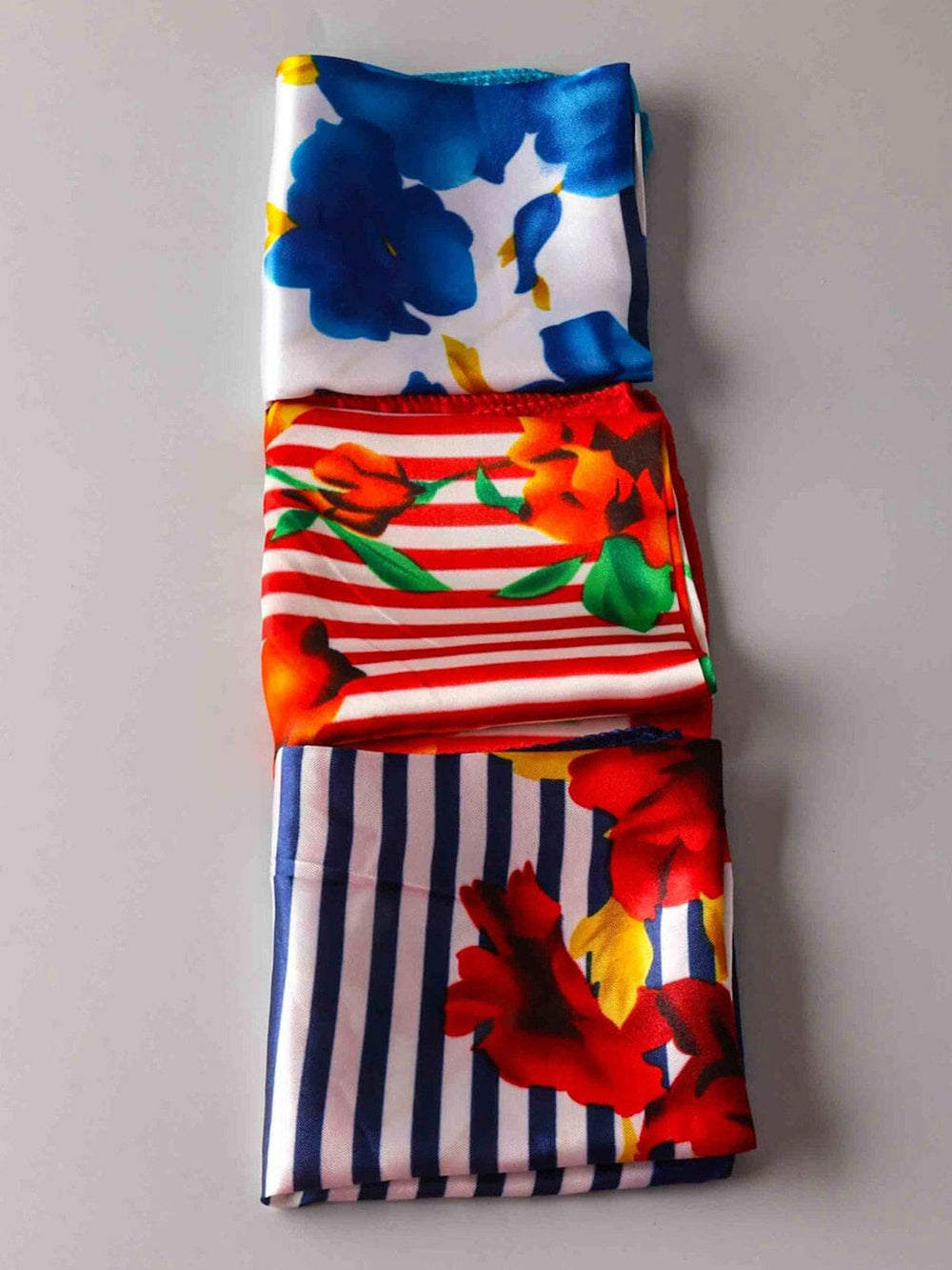 FASHION ASSORTED COLORS FLORAL STRIPES SATIN SCARFS