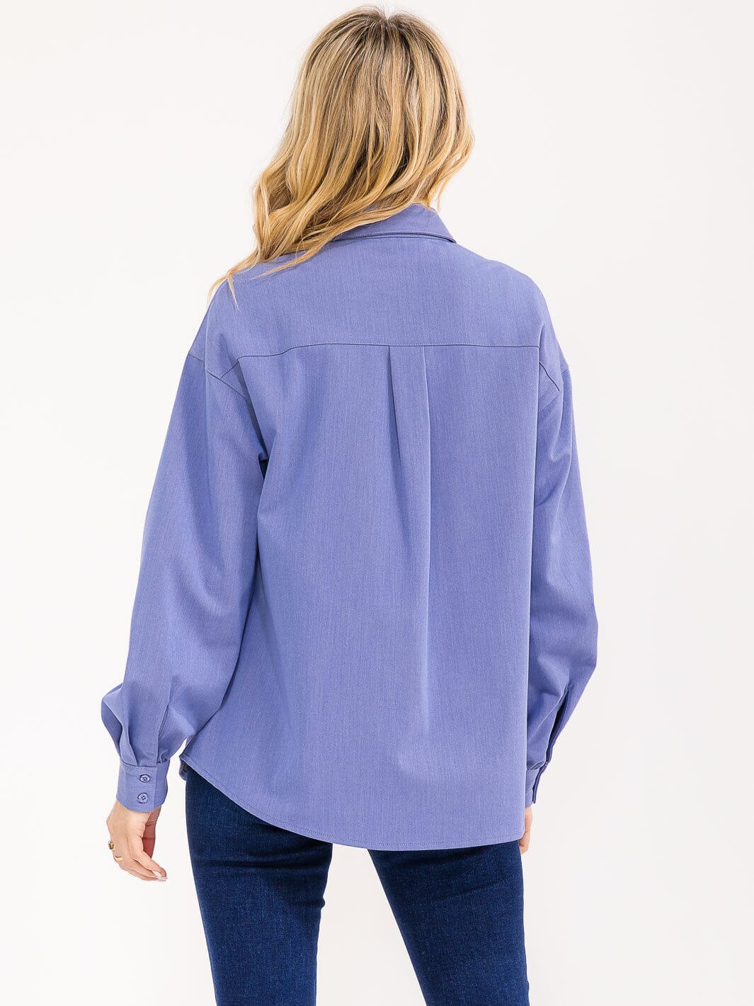 WOMENS'S LONG SLEEVE BUTTON CLOSURE FRONT SHIMMER POCKETS SHIRT