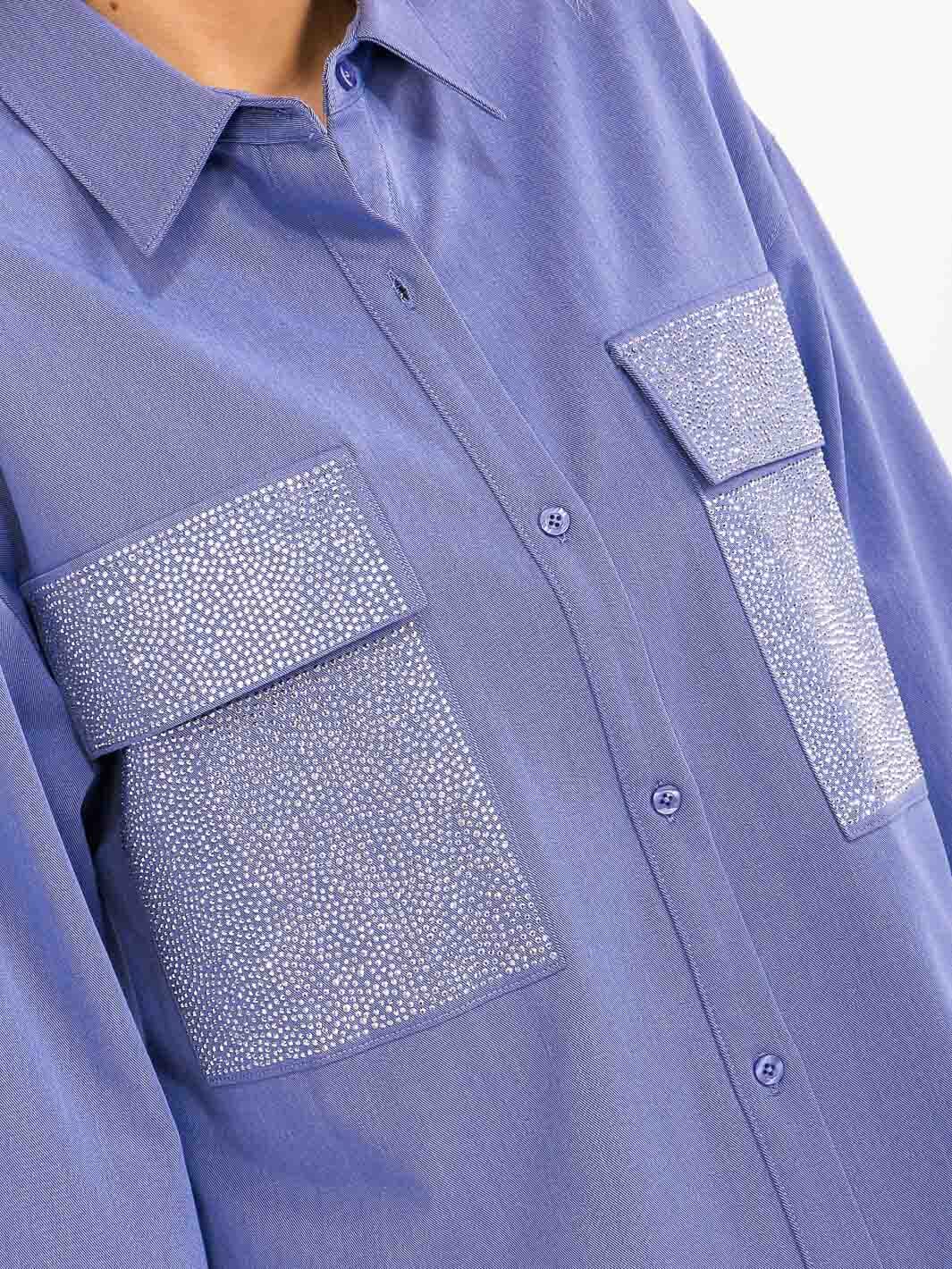 WOMENS'S LONG SLEEVE BUTTON CLOSURE FRONT SHIMMER POCKETS SHIRT