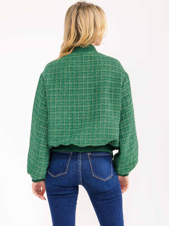 WOMENS'S LONG SLEEVE BUTTON CLOSURE POCKETS TWEED SHIMMER JACKET