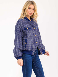 WOMENS'S LONG SLEEVE BUTTON CLOSURE POCKETS TWEED SHIMMER JACKET