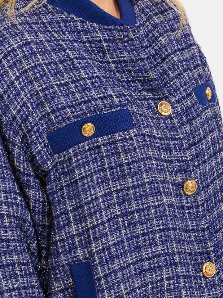 WOMENS'S LONG SLEEVE BUTTON CLOSURE POCKETS TWEED SHIMMER JACKET