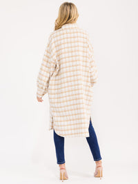 WOMEN'S LONG SLEEVE BUTTON UP POCKETS PLAID COAT