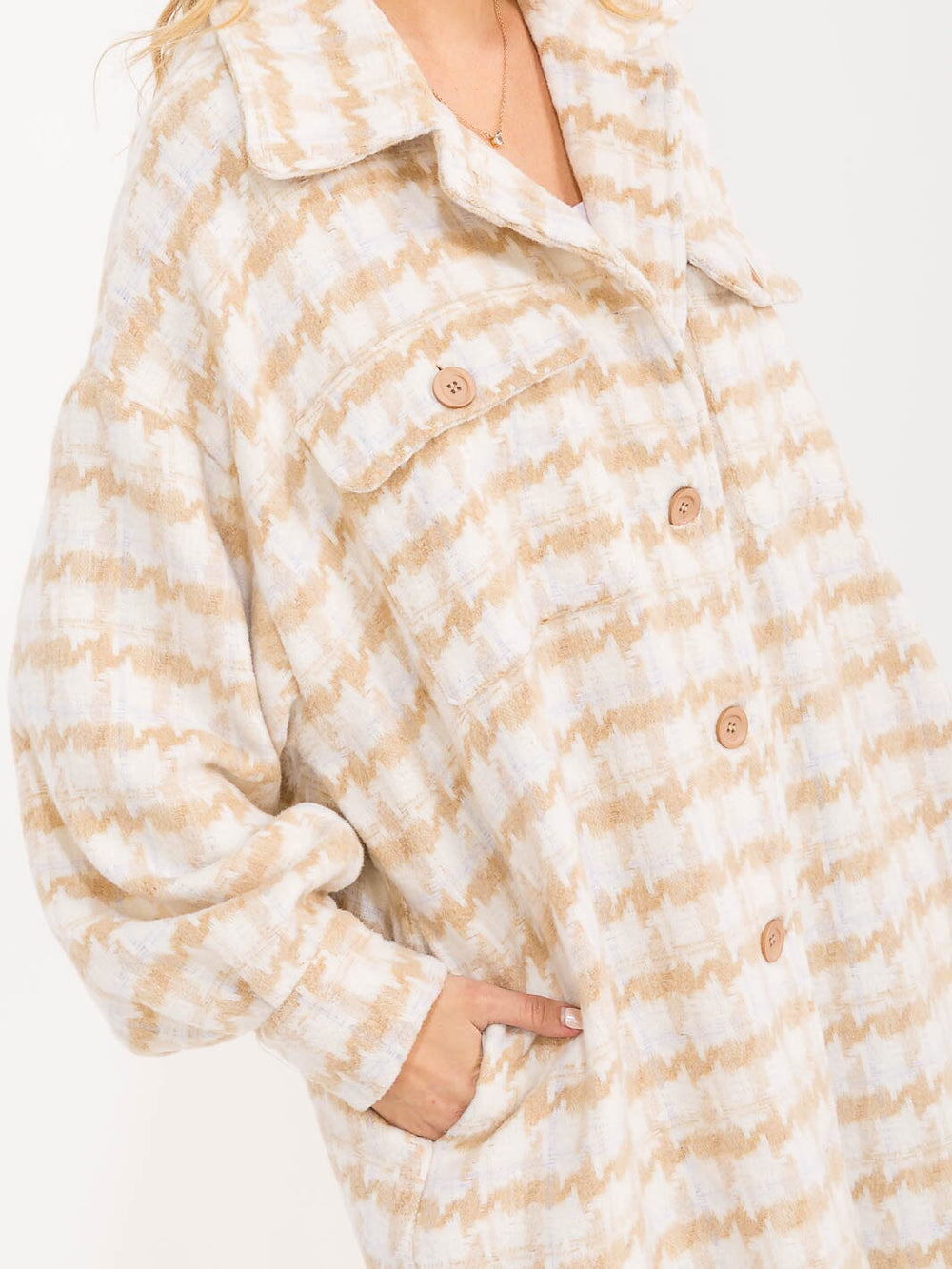 WOMEN'S LONG SLEEVE BUTTON UP POCKETS PLAID COAT