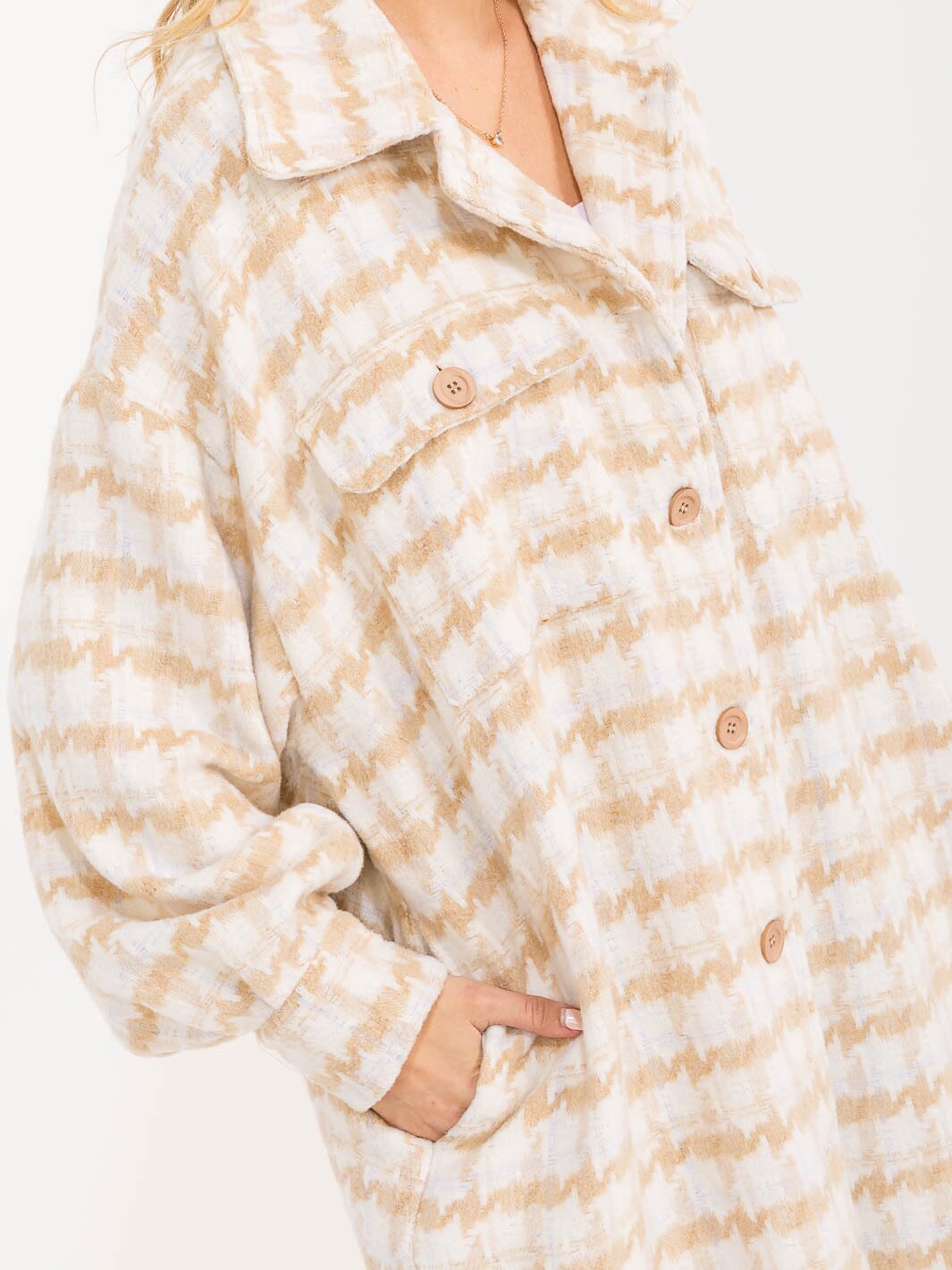 WOMEN'S LONG SLEEVE BUTTON UP POCKETS PLAID COAT