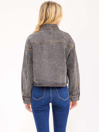 WOMENS'S LONG SLEEVE BUTTON CLOSURE FRONT POCKETS DENIM JACKET