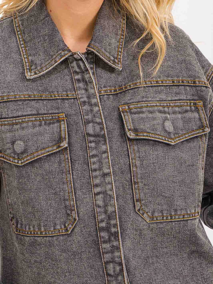 WOMENS'S LONG SLEEVE BUTTON CLOSURE FRONT POCKETS DENIM JACKET