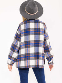 WOMEN'S LONG SLEEVE BUTTON UP FRONT POCKETS PLAID COAT JACKET