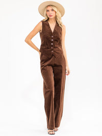 WOMEN'S SLEEVELESS BUTTON UP V-NECK CORDUROY VEST
