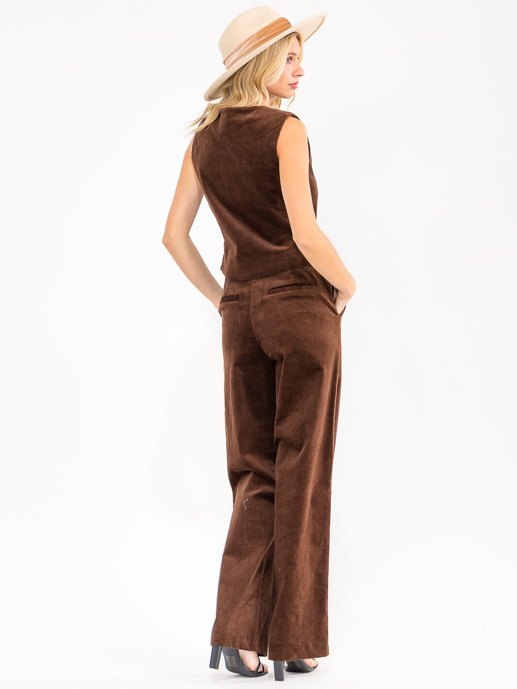 WOMEN'S SLEEVELESS VEST & WIDE LEG PANTS CORDUROY 2PC. SET