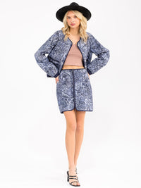 WOMEN'S ZIP UP MULTI PRINT PADDED MINI SKIRT