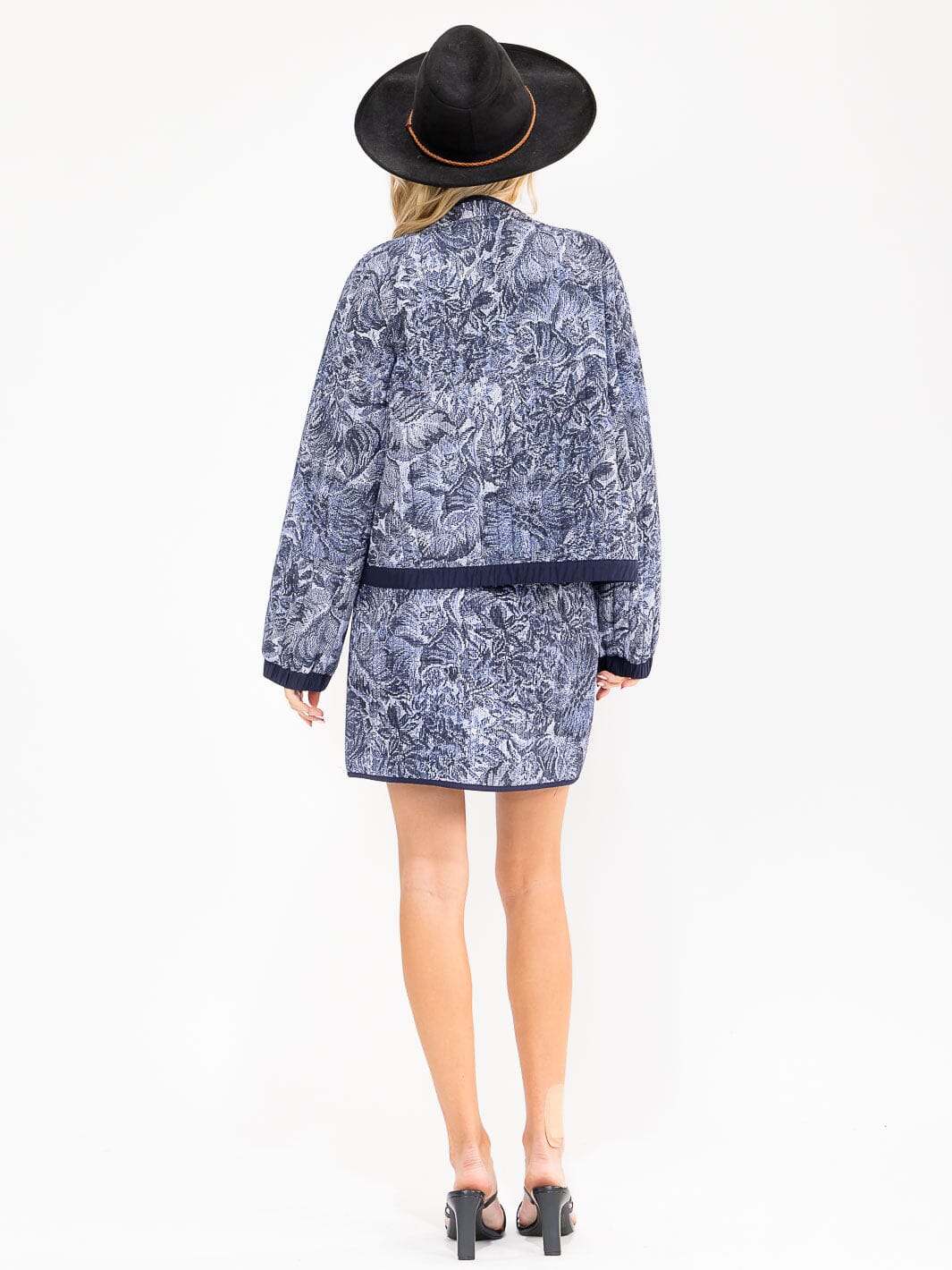 WOMEN'S LONG SLEEVE JACKET & ZIP UP MINI SKIRT MULTI PRINT PADDED 2PC. SET