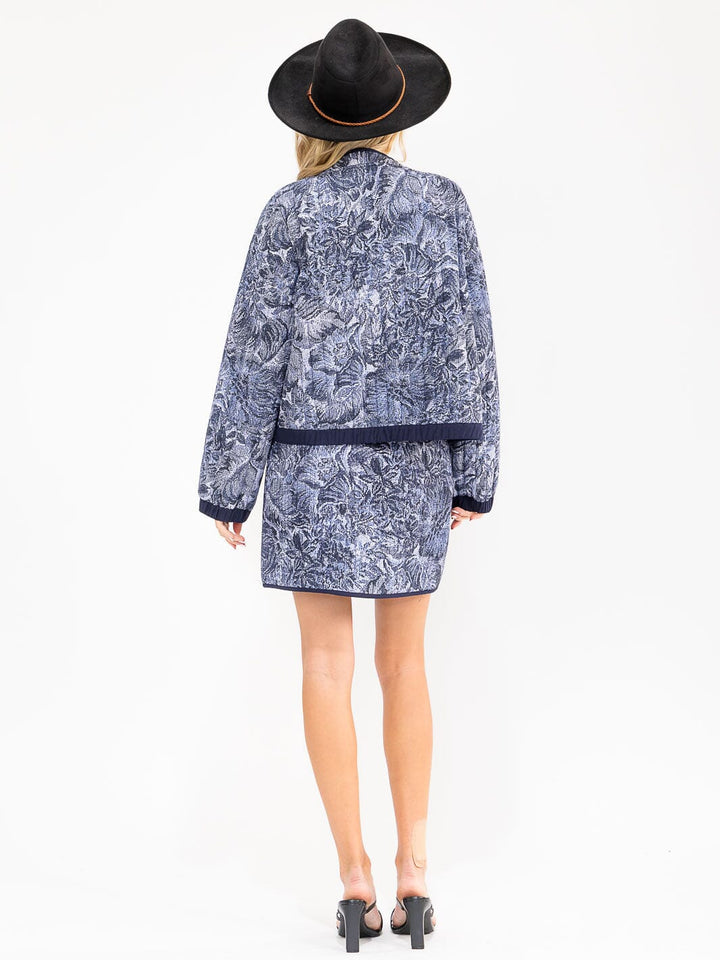 WOMEN'S LONG SLEEVE JACKET & ZIP UP MINI SKIRT MULTI PRINT PADDED 2PC. SET