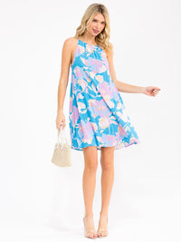 WOMEN'S SLEEVELESS HALTER NECK FLORAL MINI DRESS