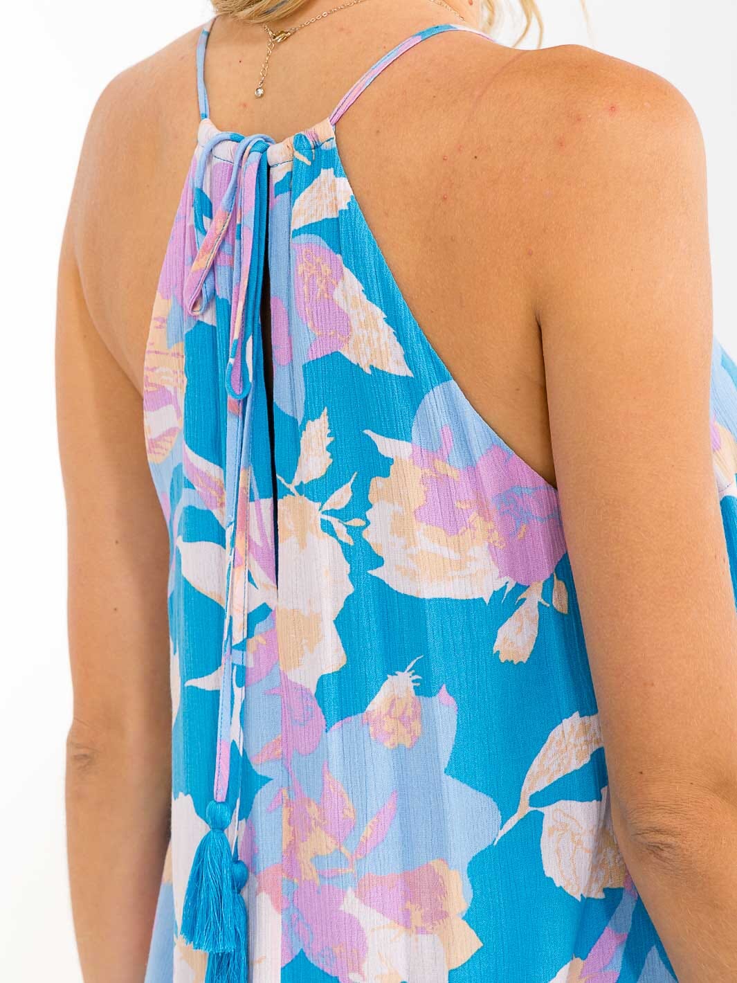 WOMEN'S SLEEVELESS HALTER NECK FLORAL MINI DRESS