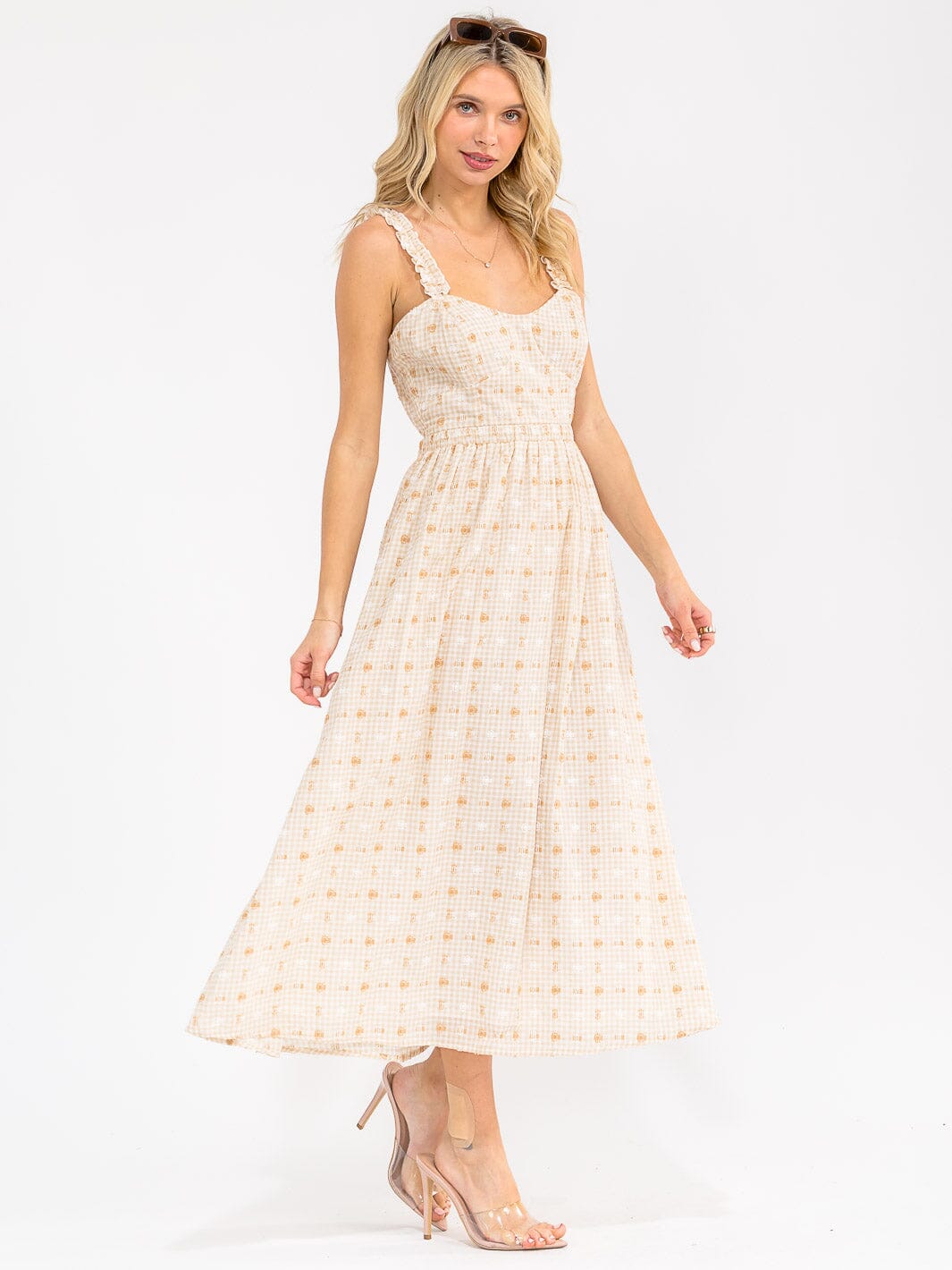 WOMEN'S SLEEVELESS SMOCK BACK CUT OUT MAXI DRESS