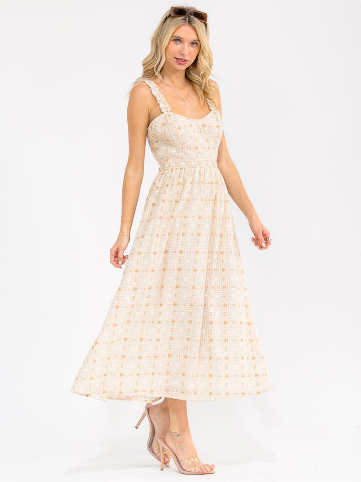WOMEN'S SLEEVELESS SMOCK BACK CUT OUT MAXI DRESS