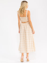 WOMEN'S SLEEVELESS SMOCK BACK CUT OUT MAXI DRESS