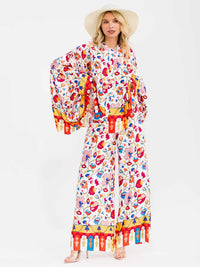 WOMEN'S LONG SLEEVE BLOUSE & ELASTIC WAIST PANTS FLORAL PRINT 2PC. SET