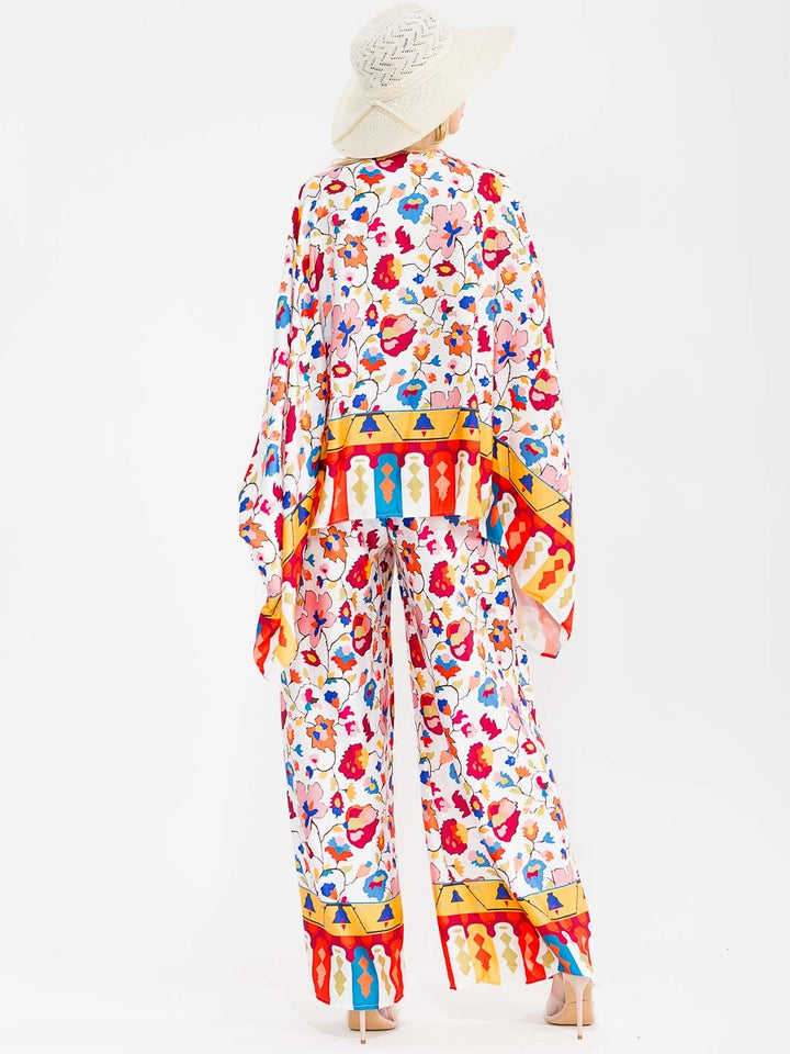 WOMEN'S LONG SLEEVE BLOUSE & ELASTIC WAIST PANTS FLORAL PRINT 2PC. SET