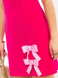 WOMEN'S SLEEVELESS FRONT BOWS DETAILED BODYCON MINI DRESS