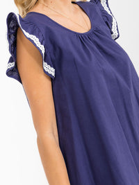 WOMEN'S RUFFLE SLEEVE TUNIC EMBROIDERY LINEN MINI DRESS