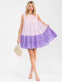 WOMEN'S SLEEVELESS FRONT POCKETS TIERED TUNIC COLORBLOCK MINI DRESS