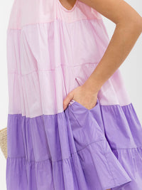 WOMEN'S SLEEVELESS FRONT POCKETS TIERED TUNIC COLORBLOCK MINI DRESS