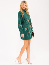 WOMEN'S LONG SLEEVE ANIMAL PRINT BELTED SWEATER MINI DRESS