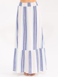 WOMEN'S ELASTIC WAIST MULTI STRIPES MAXI SKIRT