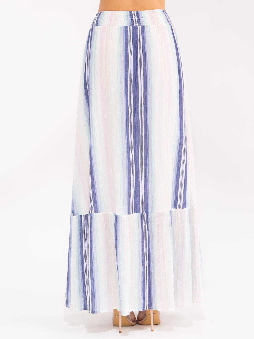 WOMEN'S ELASTIC WAIST MULTI STRIPES MAXI SKIRT