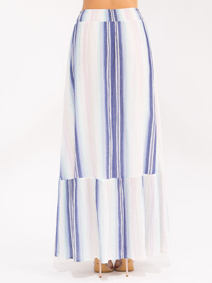 WOMEN'S ELASTIC WAIST MULTI STRIPES MAXI SKIRT