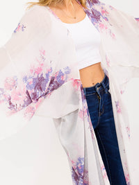 WOMEN'S SHORT SLEEVE OPEN FRONT FLORAL KIMONO