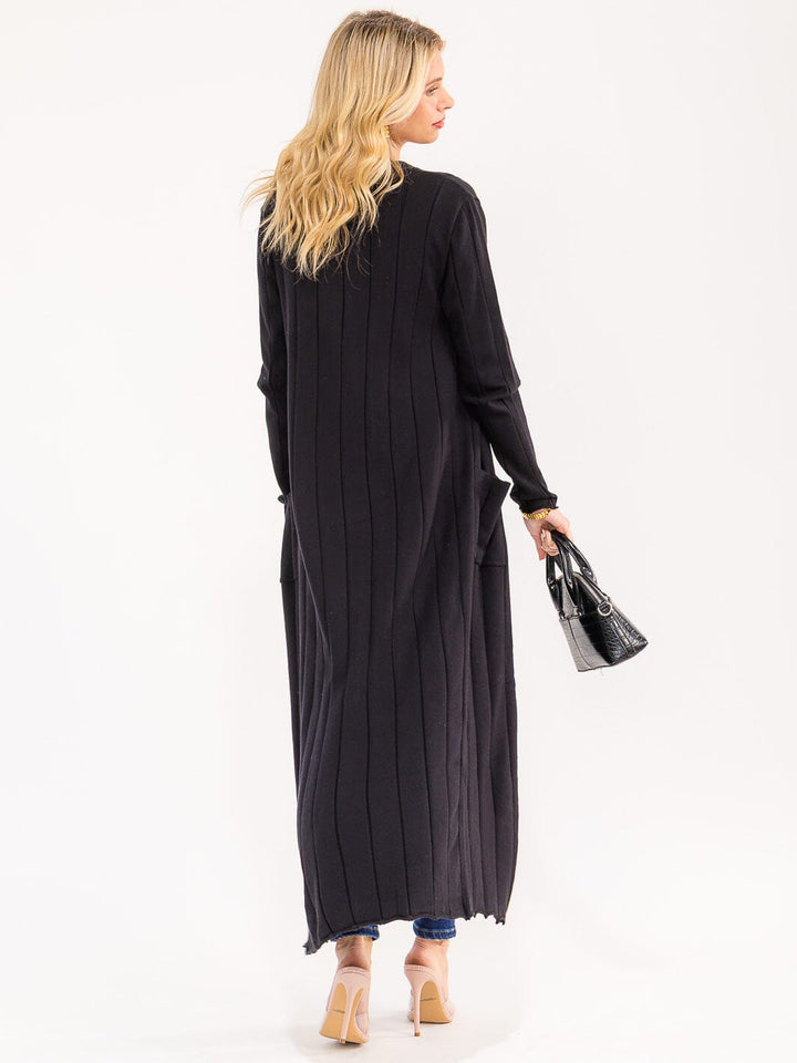 WOMEN'S LONG SLEEVE OPEN FRONT POCKETS RIBBED CARDIGAN