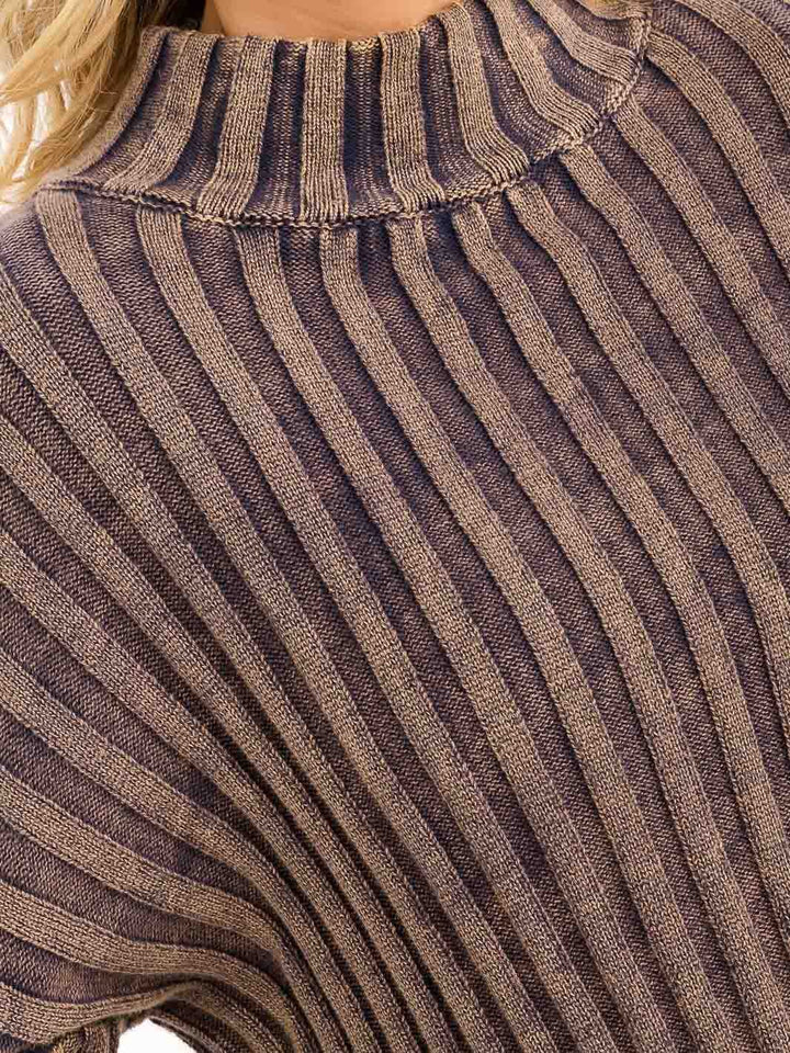 WOMEN'S LONG BELL SLEEVE MOCK NECK RIBBED PULLOVER SWEATER